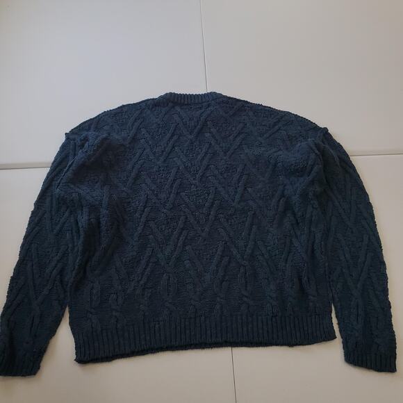 Free People Sweater Womens Small Varsity Navy Cable Knit Crewneck OB1505582 - Picture 2 of 10